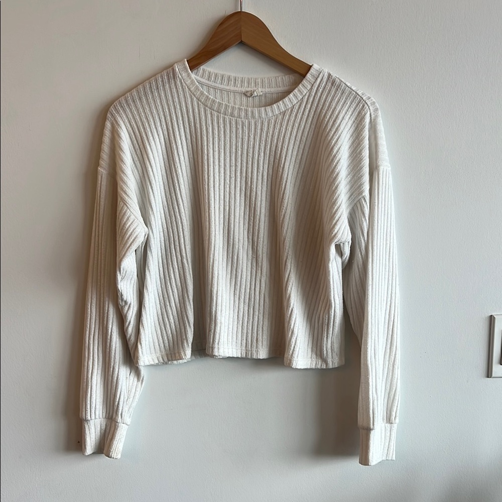 Wilfred Cream Ribbed Crop Sweatshirt Long Sleeve